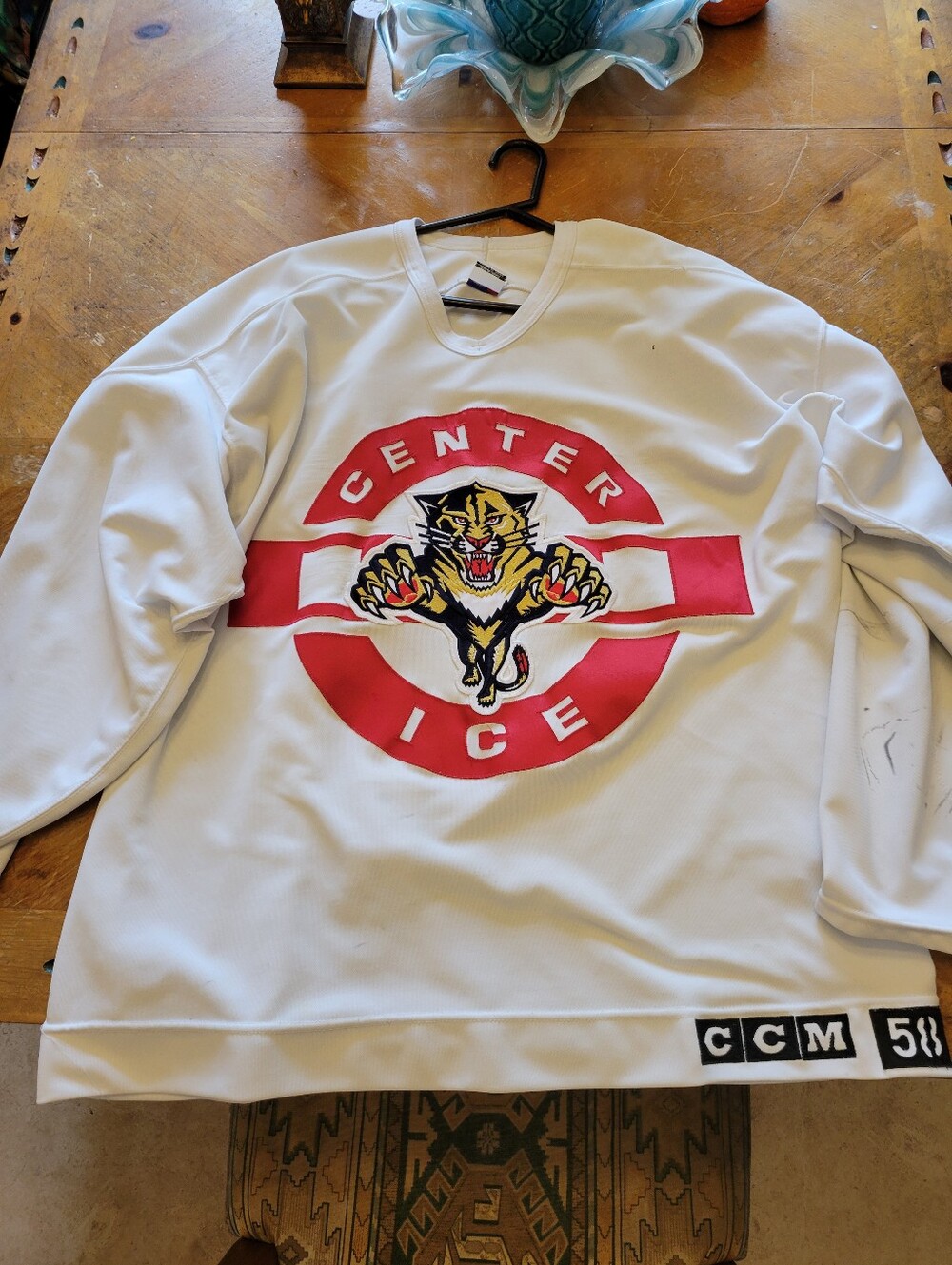 CCM Size 58 Game Used White Offical Practice Jersey IVan Novaseltsev With STRAP